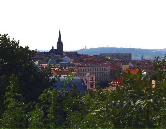 View on The Church of St. Prokop from Parukarka ( Pub without an adress )